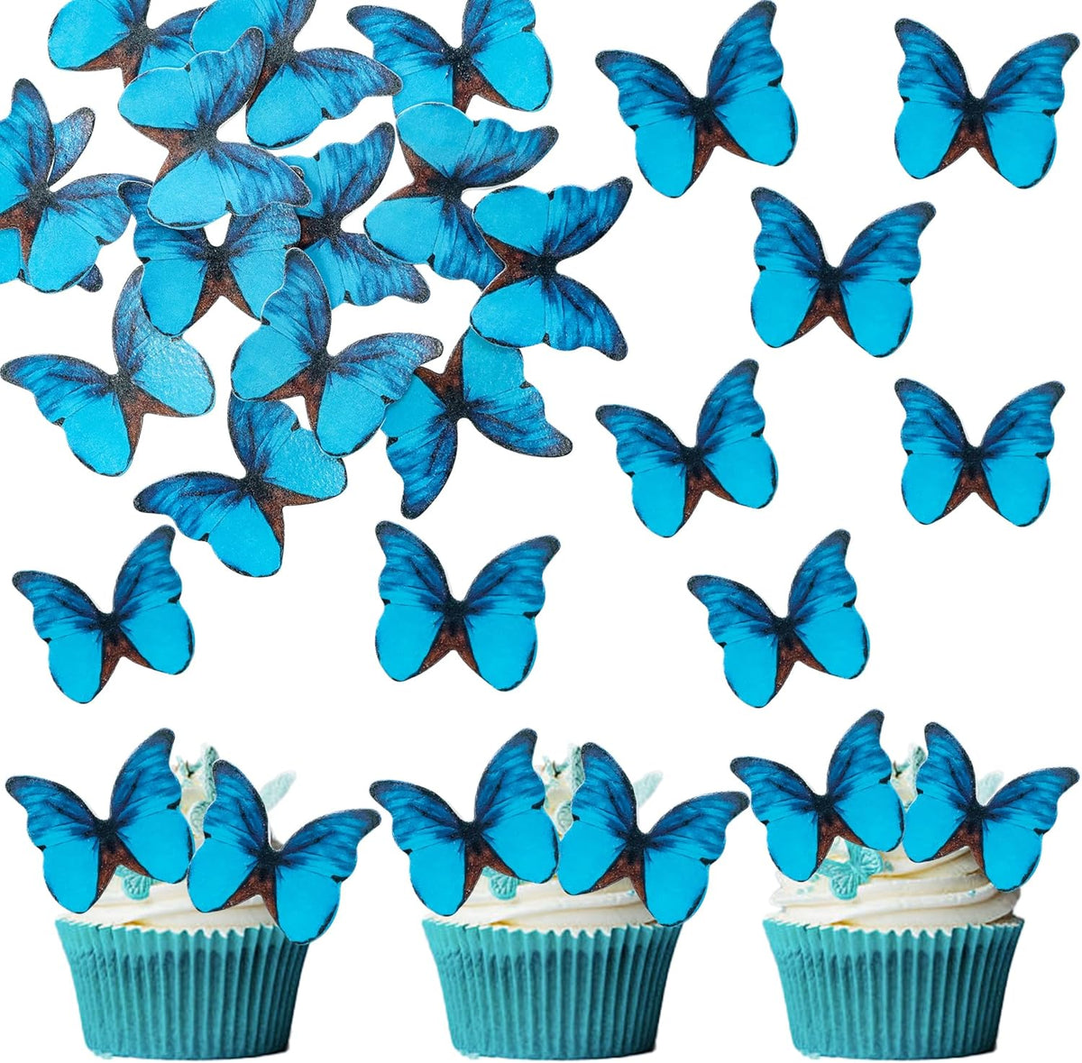 Ephlyn 48Pcs Edible Butterfly Cupcake Toppers 3D Cute Butterfly Cake Picks for Baby Shower Bridal