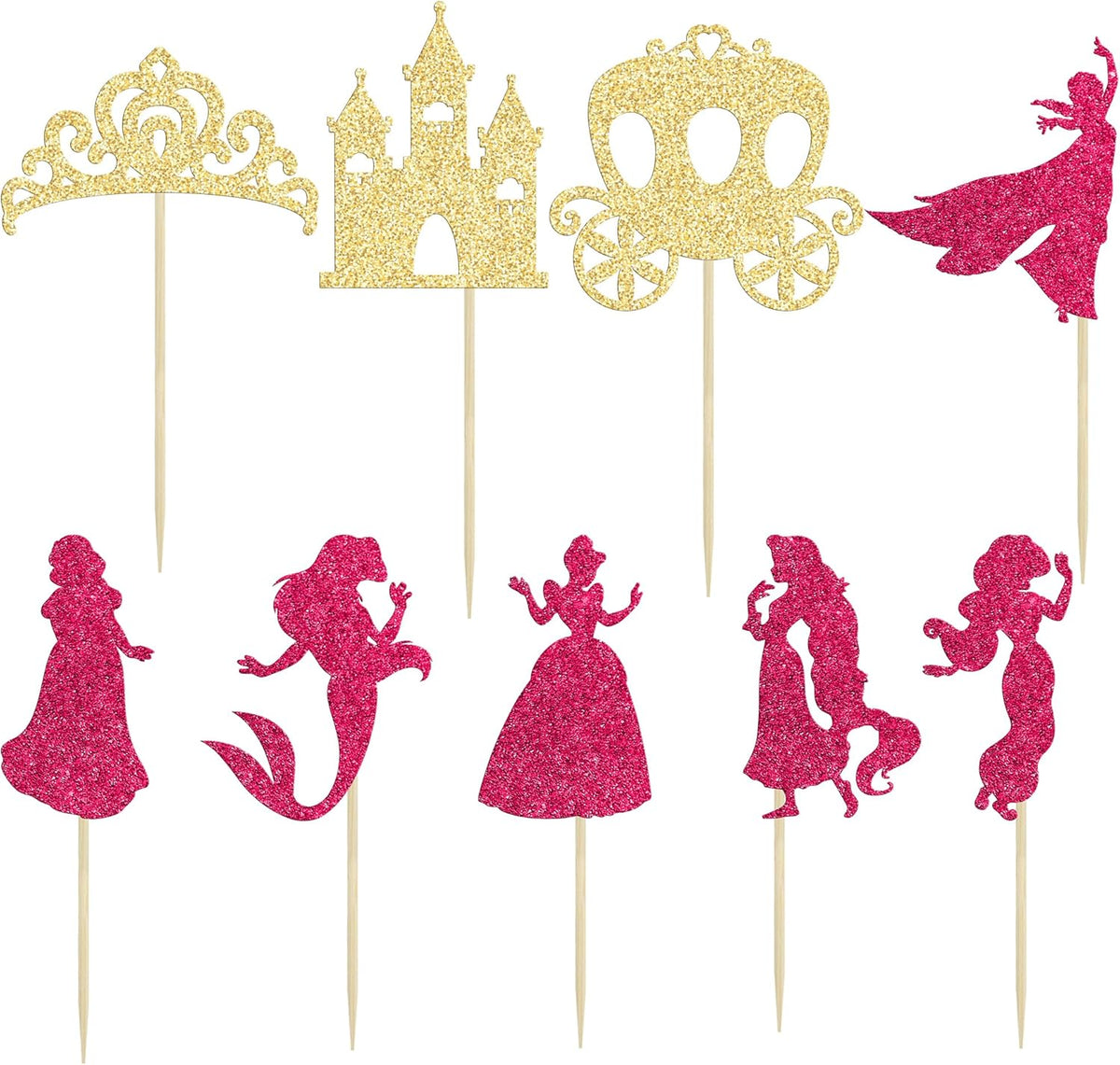Gyufise 36Pcs Princess Cupcake Toppers Glitter Mermaid Girl Castle High Heel Crown Cupcake Picks