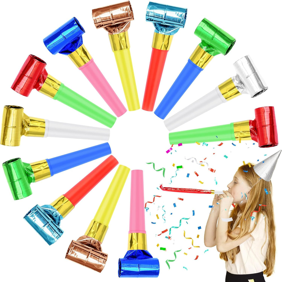 12 Pcs Party Blower Colorful Blowouts Noisemakers Birthday Blowouts Whistles for Party