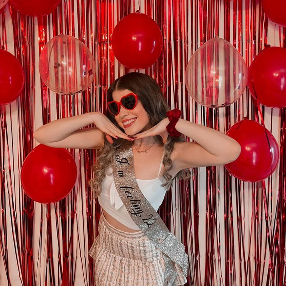 CANREVEL 2 Pack 3.3x8.2 Feet Red Foil Fringe Backdrop Curtains, Tinsel Streamers Birthday Party