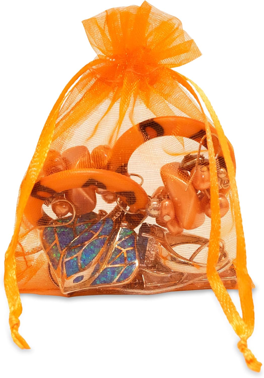 TheDisplayGuys 48-Pack 4x6 Orange Sheer Organza Gift Bags with Drawstring, Jewelry Candy Treat