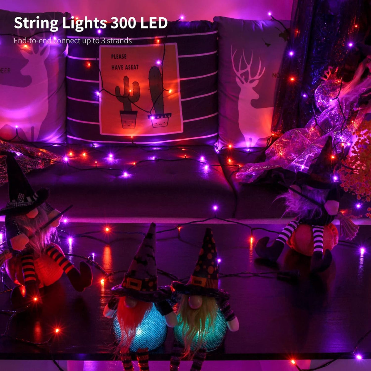 300 LED Halloween String Lights, 98.5FT with 8 Modes, Waterproof, Plug in for Indoor/Outdoor Party