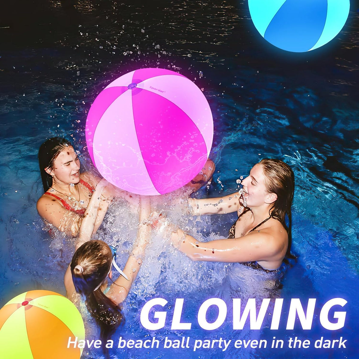 Spardar LED Beach Balls, 4 Pack 16 Inch Light up Beach Balls with Remote Control, Balloon Pump, 16