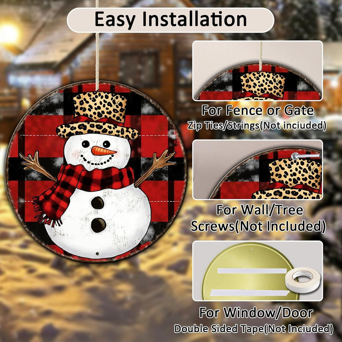 Round Christmas Snowman Tin Sign Vintage Snowman Sign Rustic Wall Decor For Christmas Home