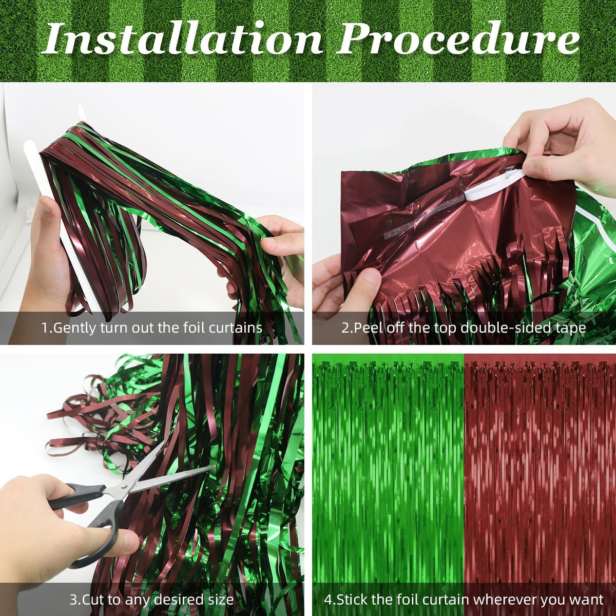 2 Pack Football Party Decorations,3.28 Ft x 6.56 Ft Football Tinsel Backdrop,Brown Green Foil