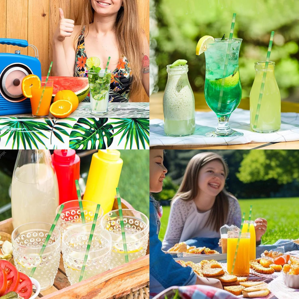 Paper Straws for Drinking Green Bamboo, 7.75" x 0.24" - for Cocktail, Juice, Iced Tea, 100%