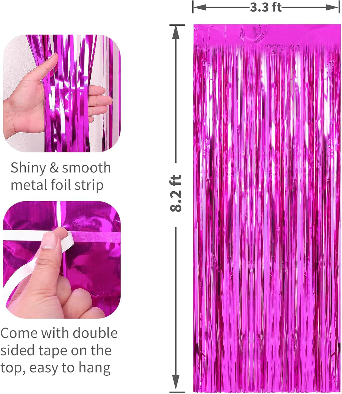 2 Pack Hot Pink Foil Fringe Curtains Streamers Party Decorations 3.3 x 8.2 ft, Tinsel Curtain