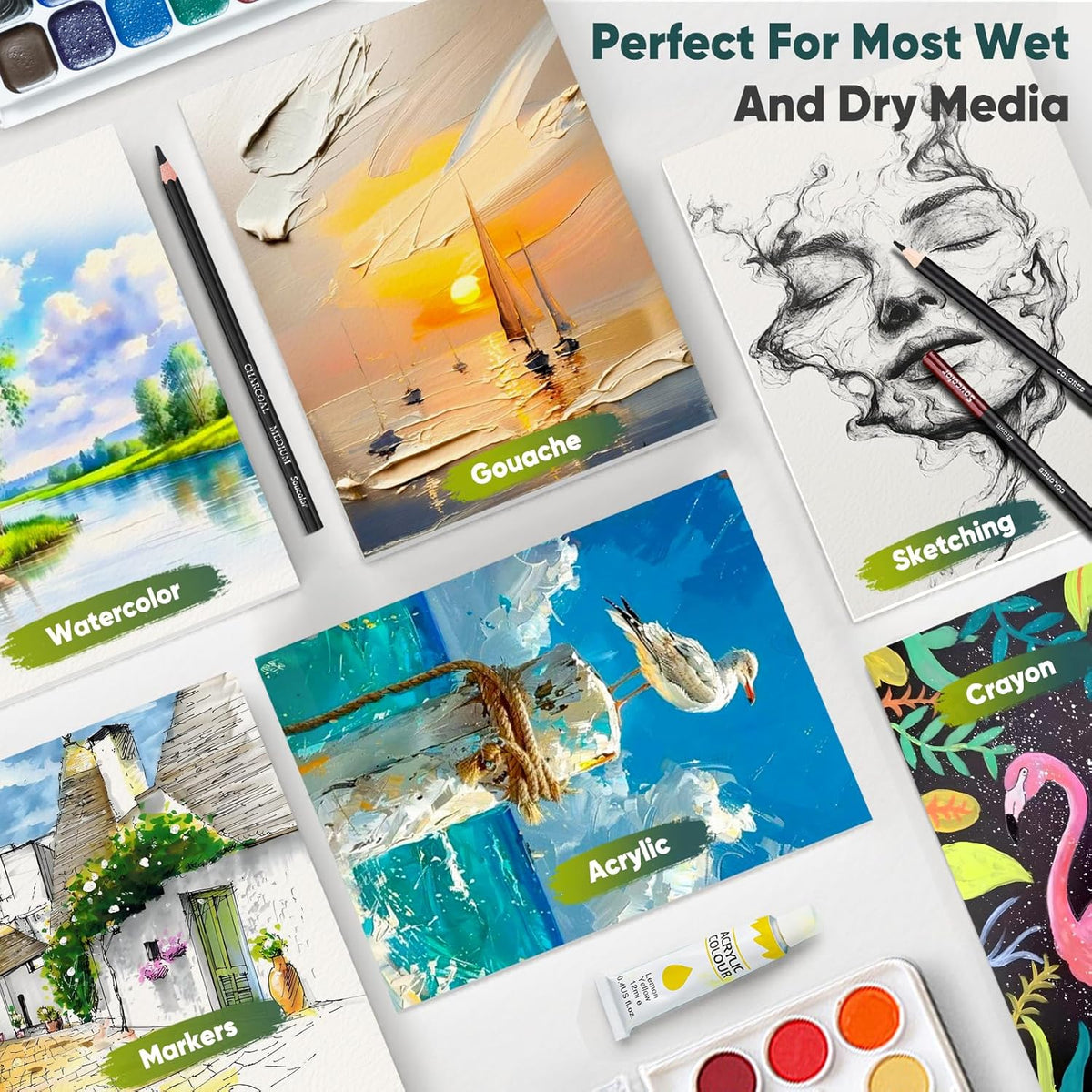 Soucolor Watercolor Paper Pad, 9"x12" Water Color Paper, 140lb/300gsm 40 Sheets Artist Painting