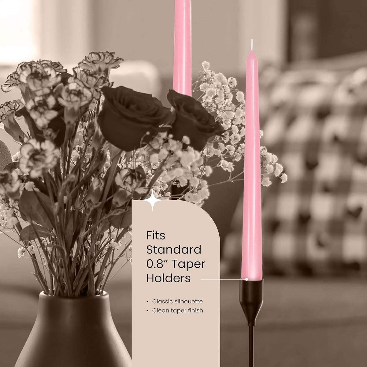 Leor & Lair Light Pink Taper Candles - 4 Pack 10" Pink Candlesticks - Unscented Blush Candles for