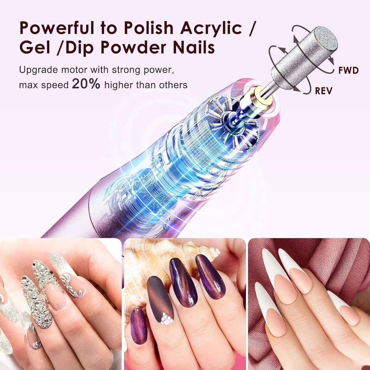 COSLUS Cordless Nail Drill Electric File: Professional for Acrylic Gel Dip Powder Nails Portable