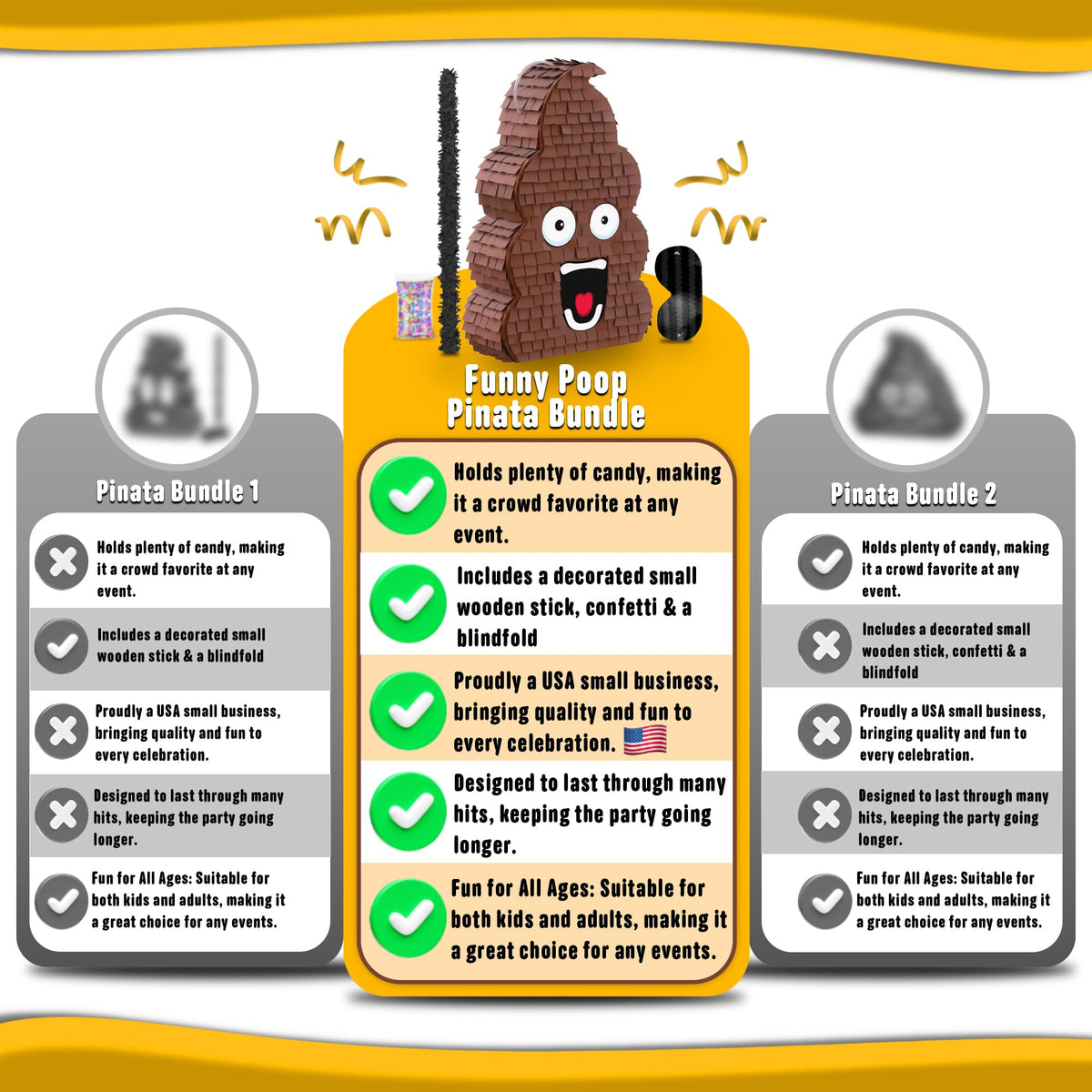 Jergrim Funny Poop Piñata 4-Piece Set perfect for Birthday Parties, Decorations, Emoticon Parties