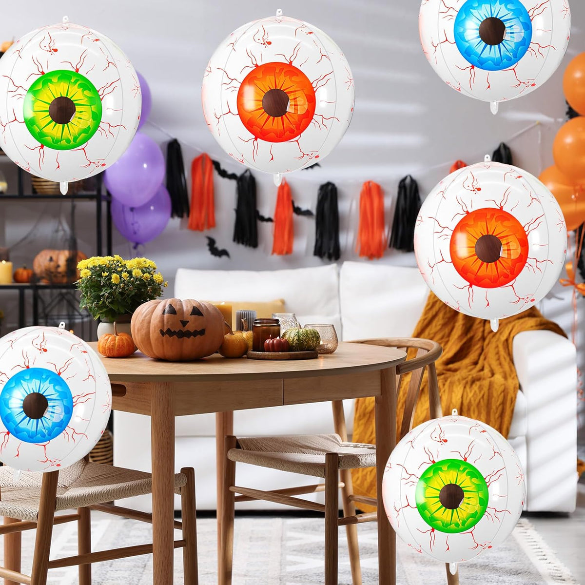 Halloween Foil Balloons Orange Green Blue Eye, 6 Pcs Large Eye Giant 4D Round Balloons, 22 Inch Big