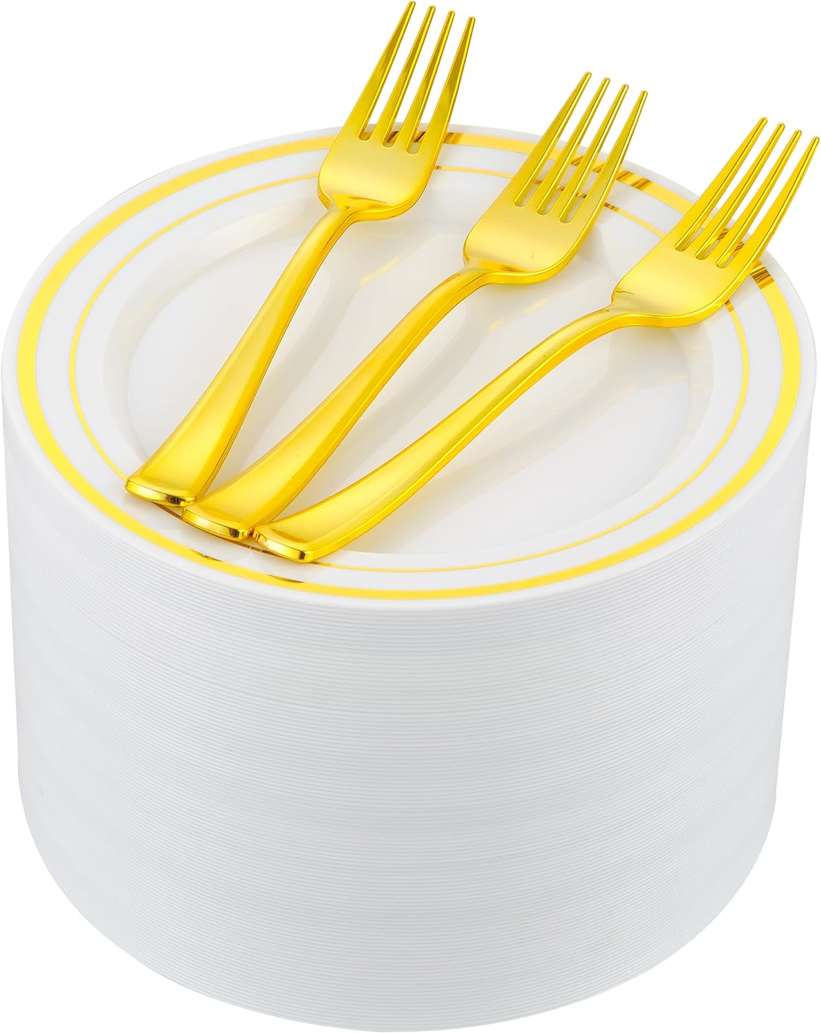 200pcs Gold Dessert Plates with Forks for 100 Guests-100pcs 7.5" Small Plastic Dessert Plates and