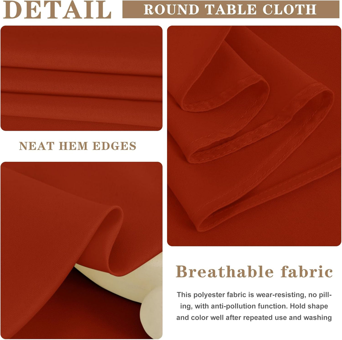 Fitable 6 Pack Square Fall Tablecloths - 70 x 70 Inches, Rust - Stain Resistant and Reusable Table