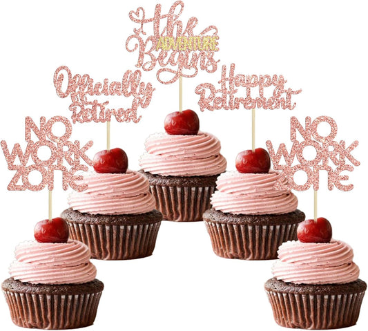 24Pcs Happy Retirement Cupcake Toppers Officially Retired Cake Toppers No Work Zone Adventure