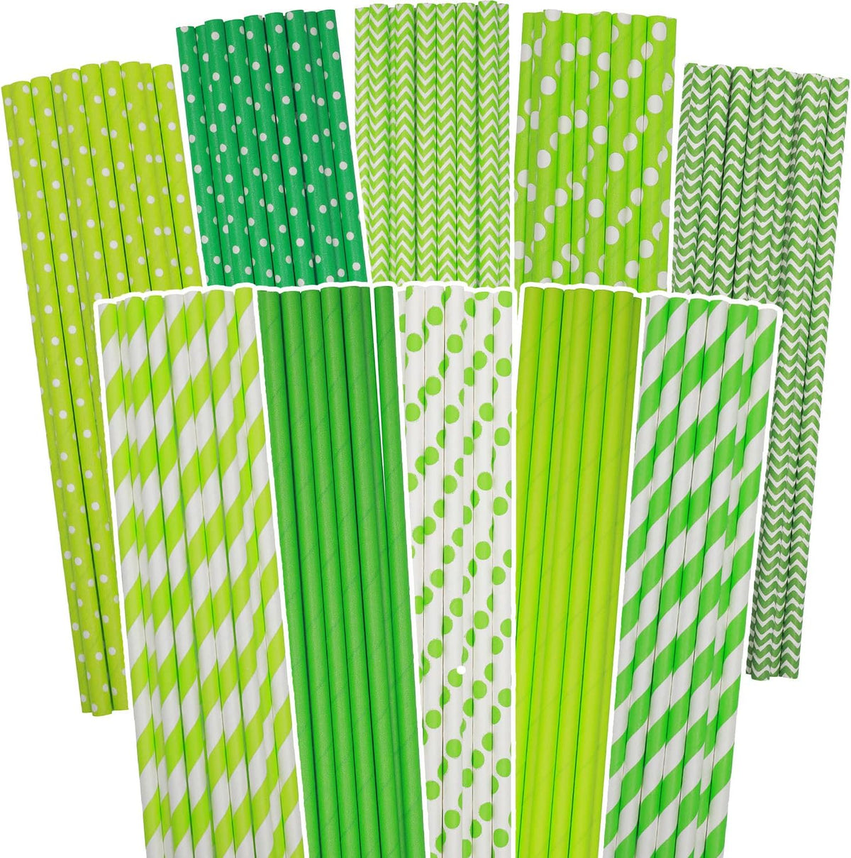 Green Paper Straws for Drinking Green Disposable Straws 150pcs Disposable Straws Bulk（10 Pattern）