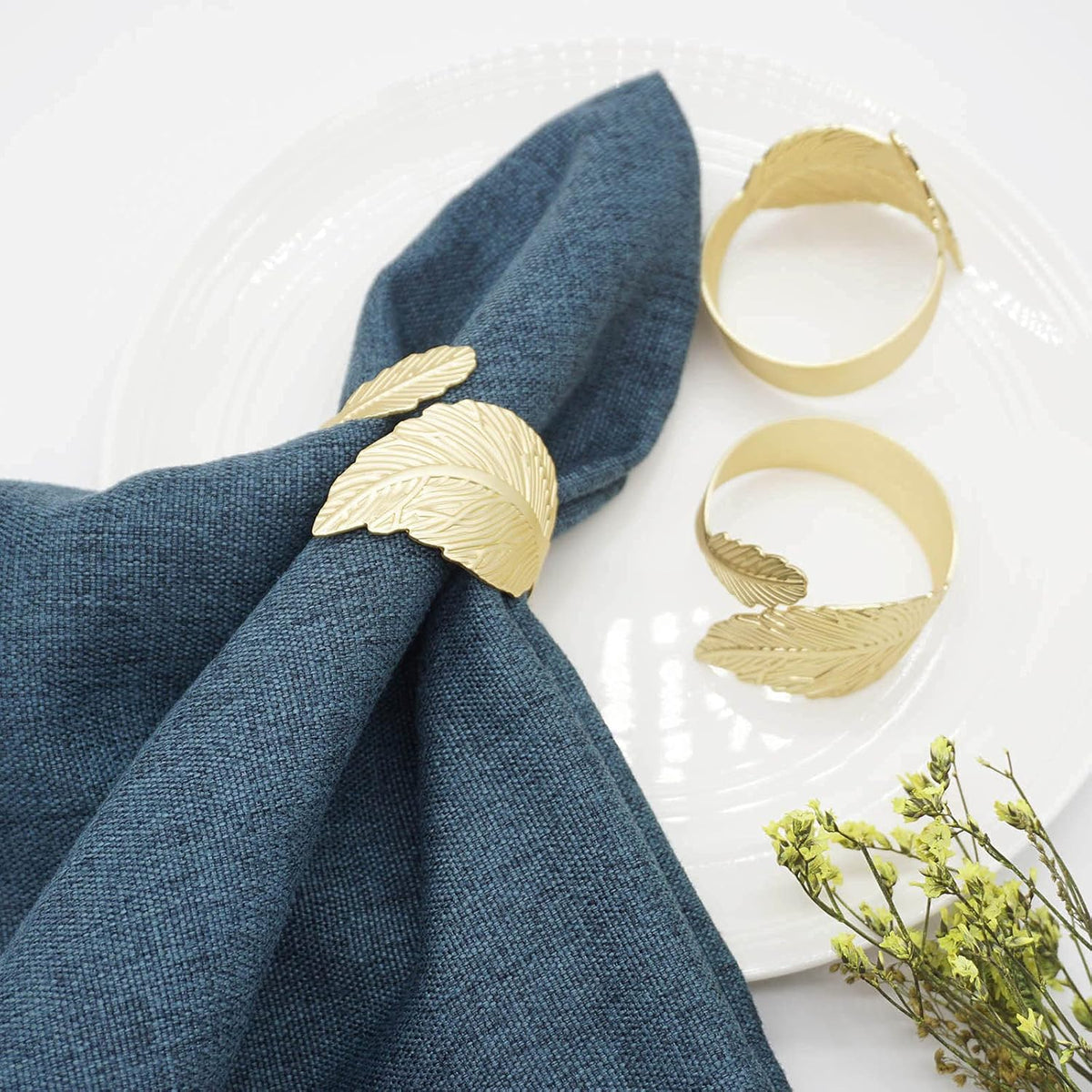 Gold Leaf Napkin Rings Set of 12, Leaves Napkin Rings for Table Setting, Metal Leaf Napkin Holder