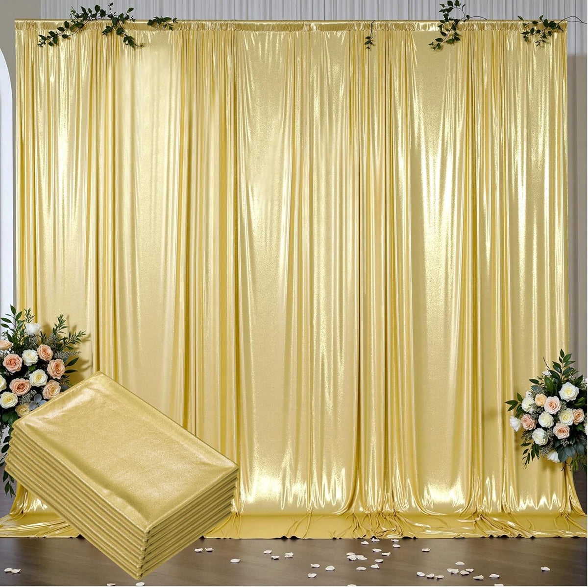 Outpain 30x10ft Gold Sequin Backdrop Curtains -Heavy Duty Gold Photography Backdrops with