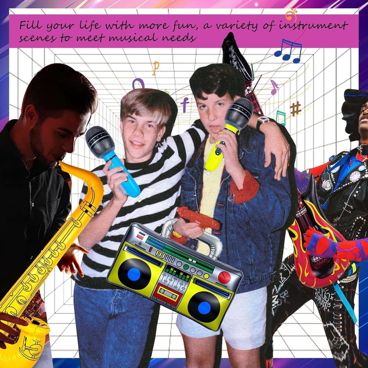 10 Pieces Inflatable Instruments Party Props Set Photo Booth Props Inflatable Guitar Saxophone Bass