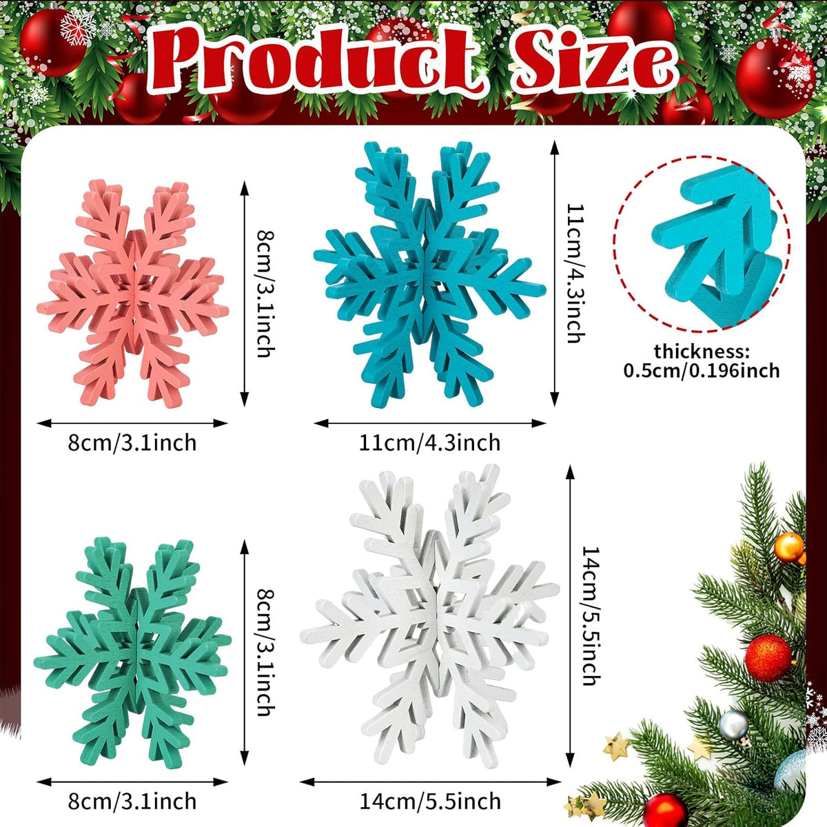 Bucherry 12 Pcs Wooden Snowflake Table Decor 3D Snowflake Tabletop Signs and Centerpiece for