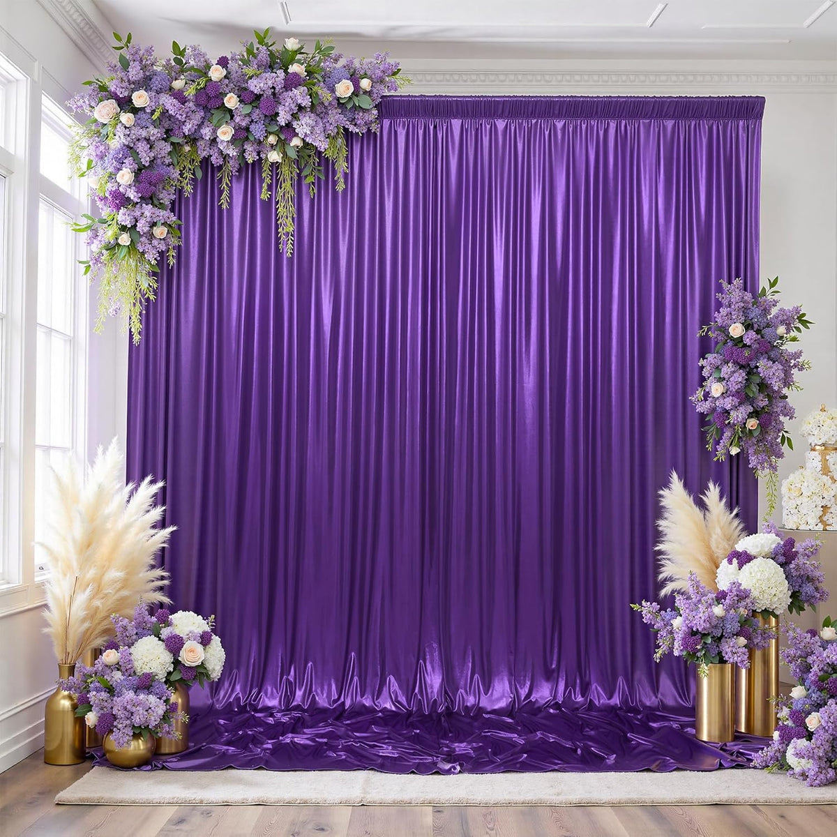 gogoparti 10x10FT Purple Sequin Backdrop Curtain - 2 Panels of 5x10FT Wrinkle-Free Glitter Drapes