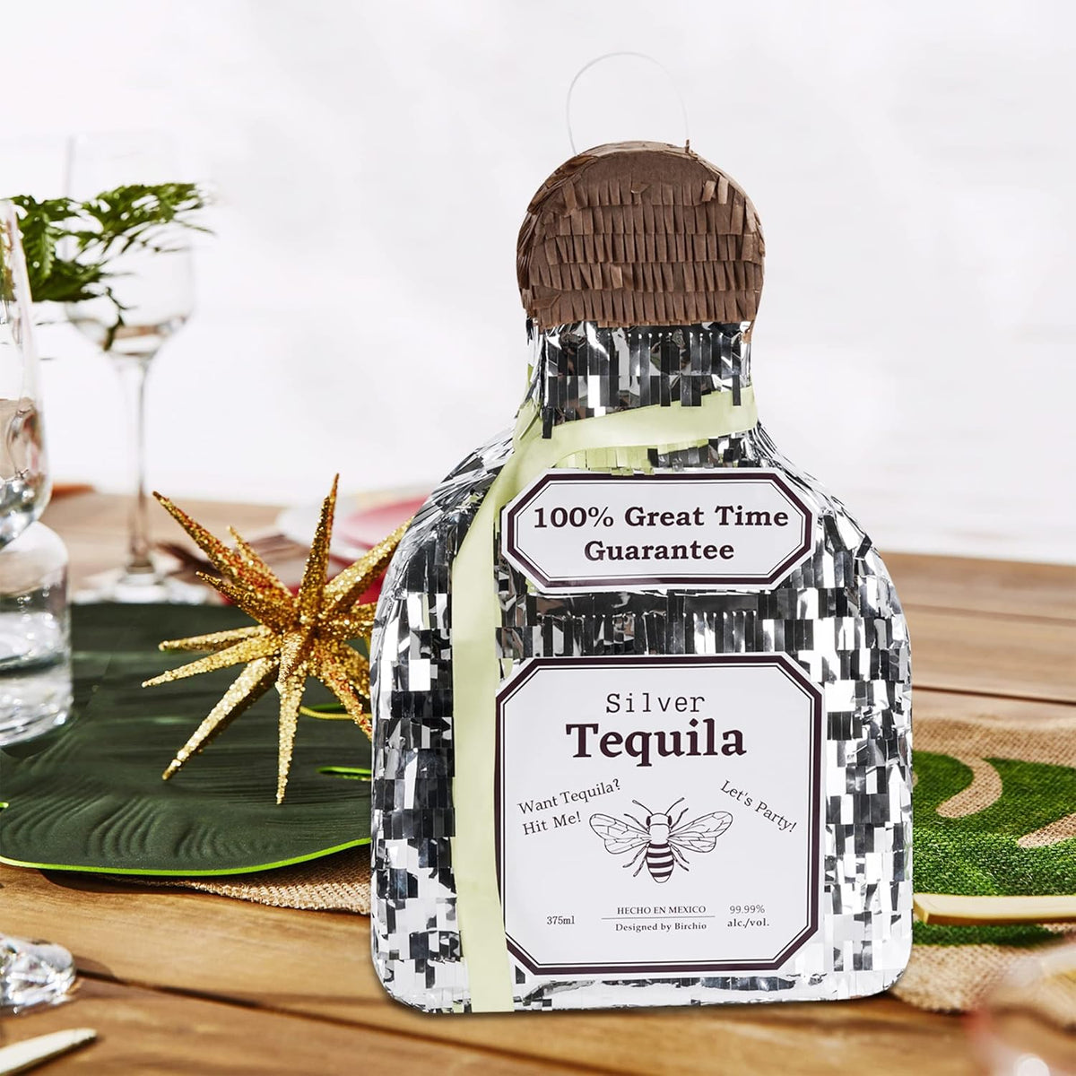 Tequila Bottle Pinata, Silver, Perfect for Birthday Parties, 10.5 x 10.5 x 4 Inches, 5 Pound