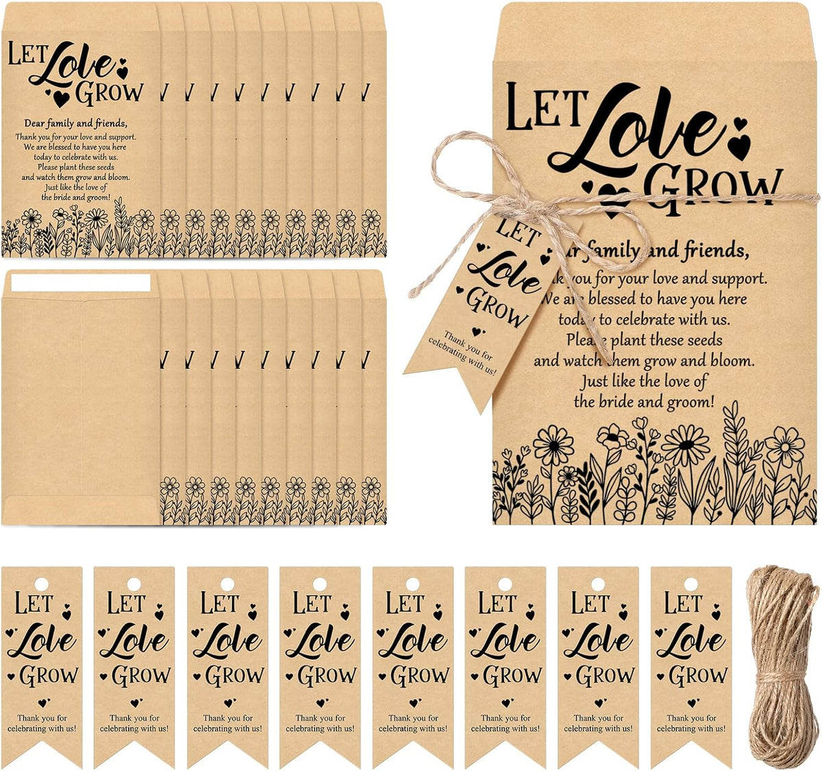100 Sets Let Love Grow Wedding Favors for Guests Wedding Thank You Gifts Bulk Include Flower Seed