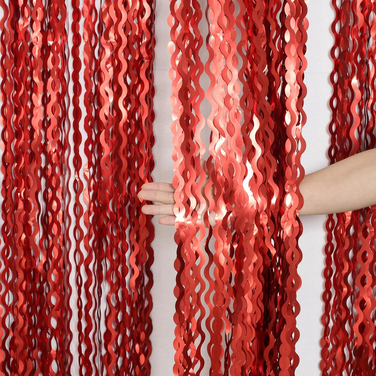 4 Pack Red Streamers Party Decorations - 3.3x6.6ft Foil Curtain Background for Birthday Decorations