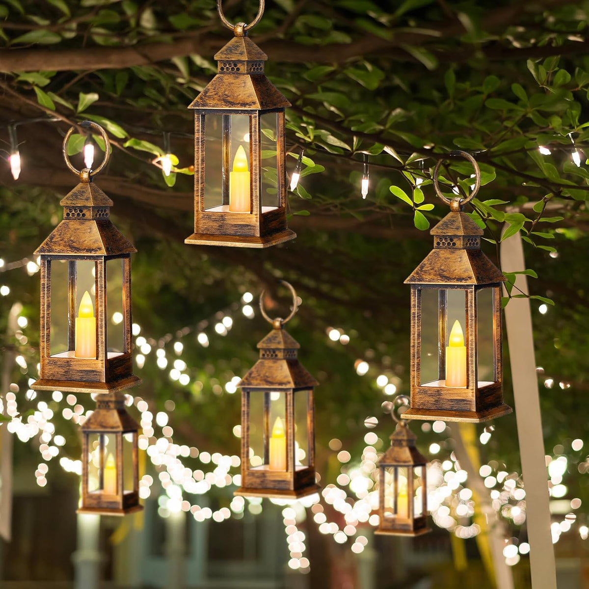Hoolerry 24 Set Halloween Mini Lanterns with LED Candles 5.5'' Decorative Hanging Small Vintage
