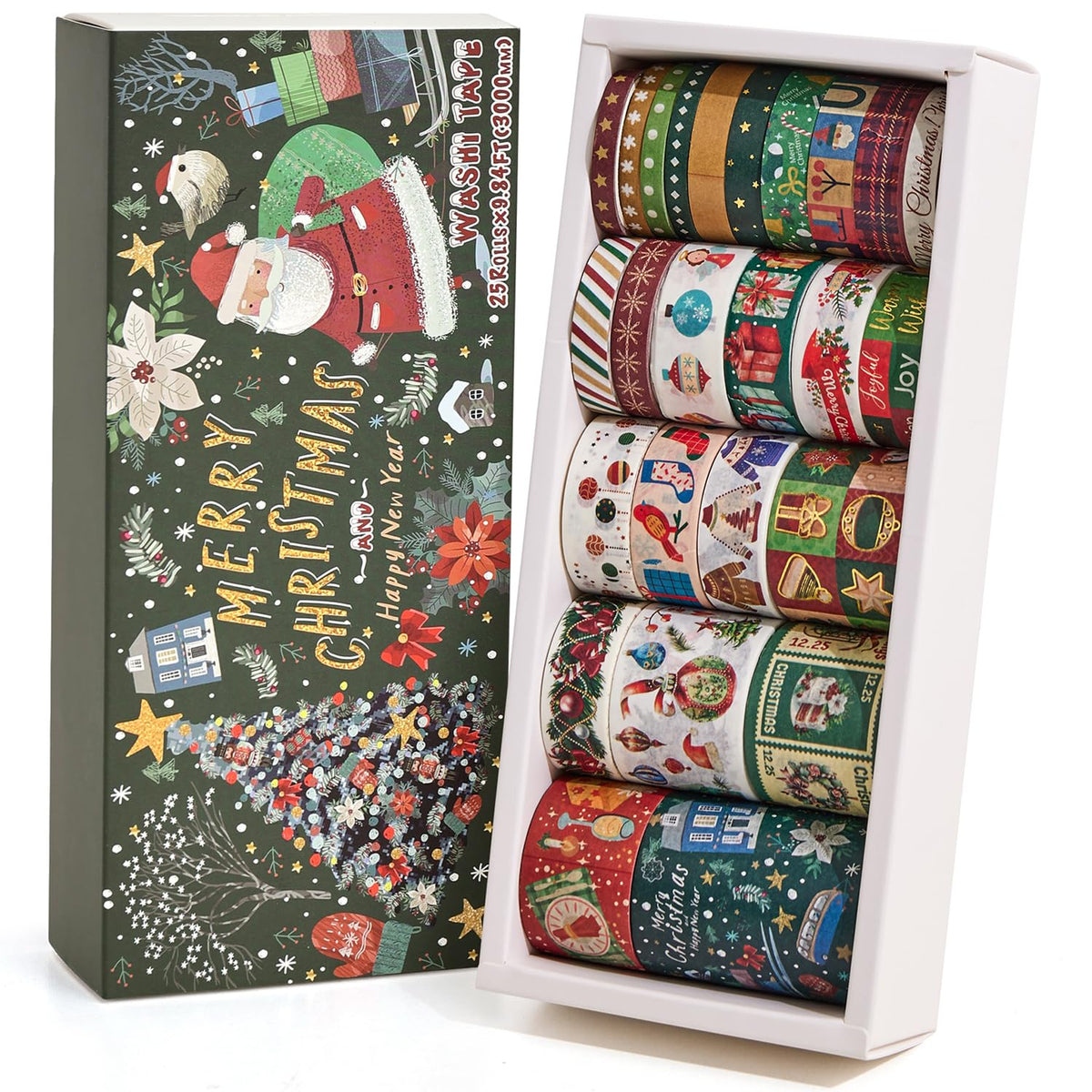 25 Rolls Christmas Gift Washi Tape Set, Festivals New Year Decorative Tapes for Scrapbooking, Junk