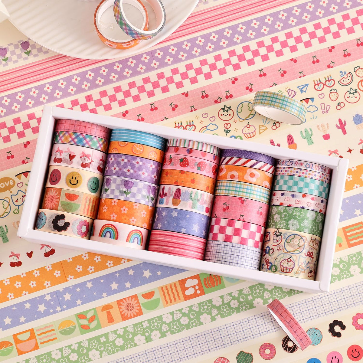 32 Rolls Colorful Cute Floral Writable Washi Tape Set, Decorative Tapes for Scrapbooking and