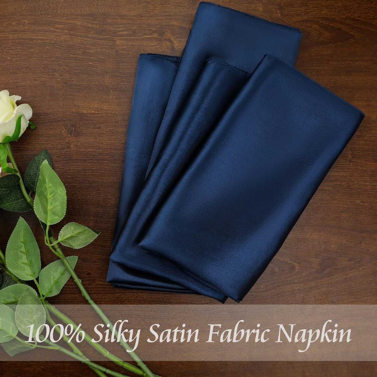 Manyshofu 60 Navy Blue Satin Napkins - 20x20 Inches Square Fabric Napkins Set - Soft & Reusable for
