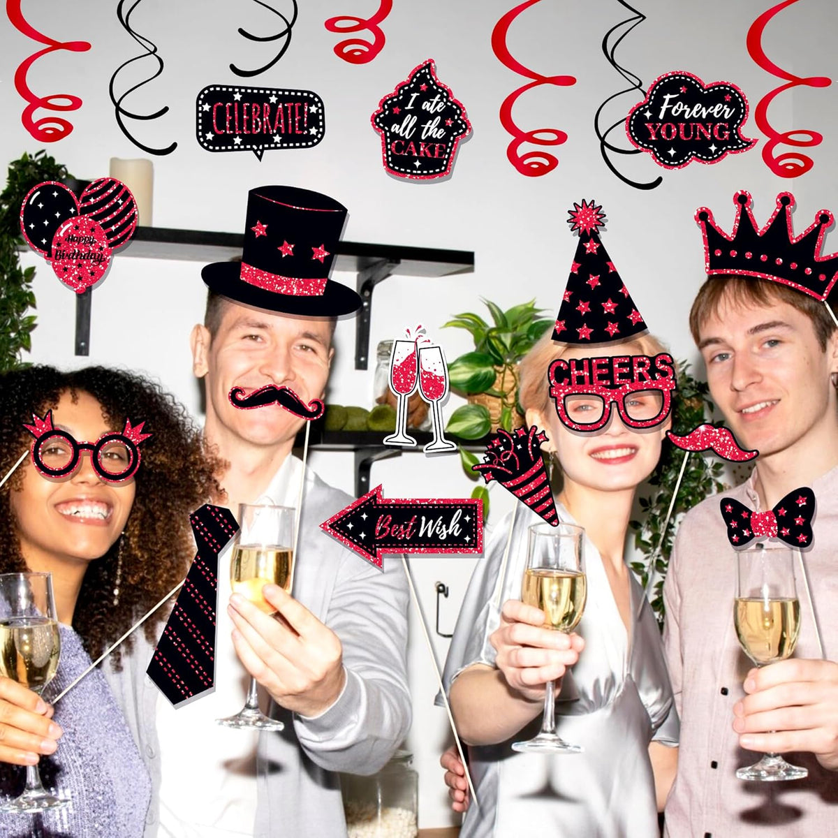36 PCS Birthday Photo Booth Props Party Supplies Holiday Picture Decorations Photo Booth Props for