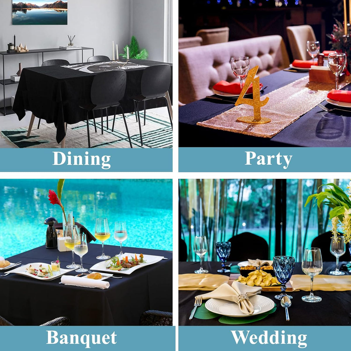 VidaFete Tablecloth 90 * 156inch Rectangle Table Cloth Polyester, Stain Wrinkle Resistant Polyester