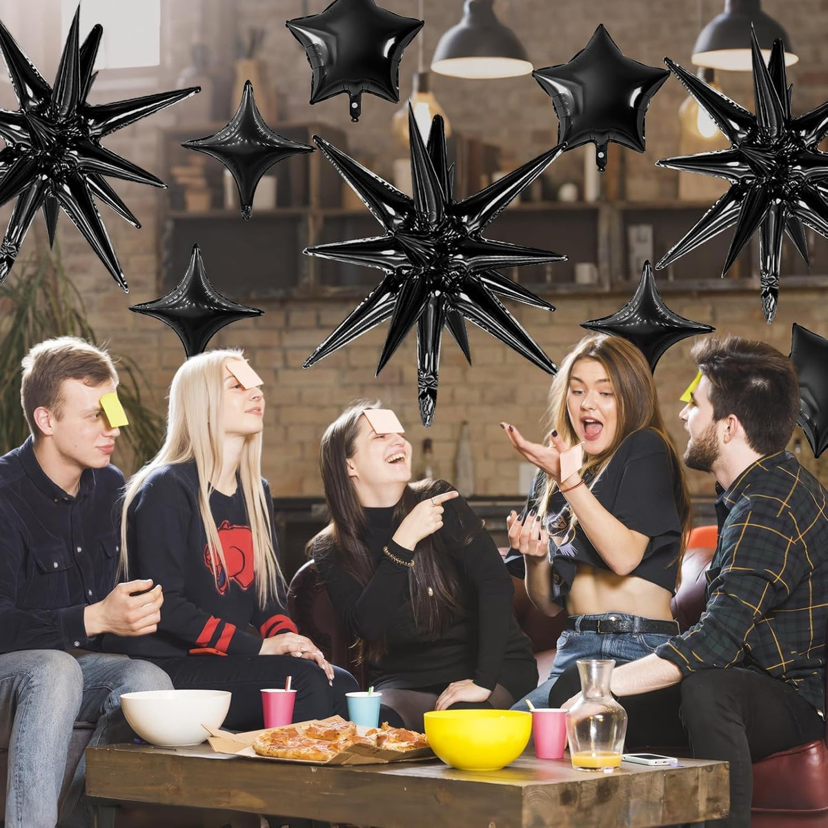 Black Star Balloon,16Pcs Star Foil Balloons Set with 22Inch Explosion Spike Cone Balloons and