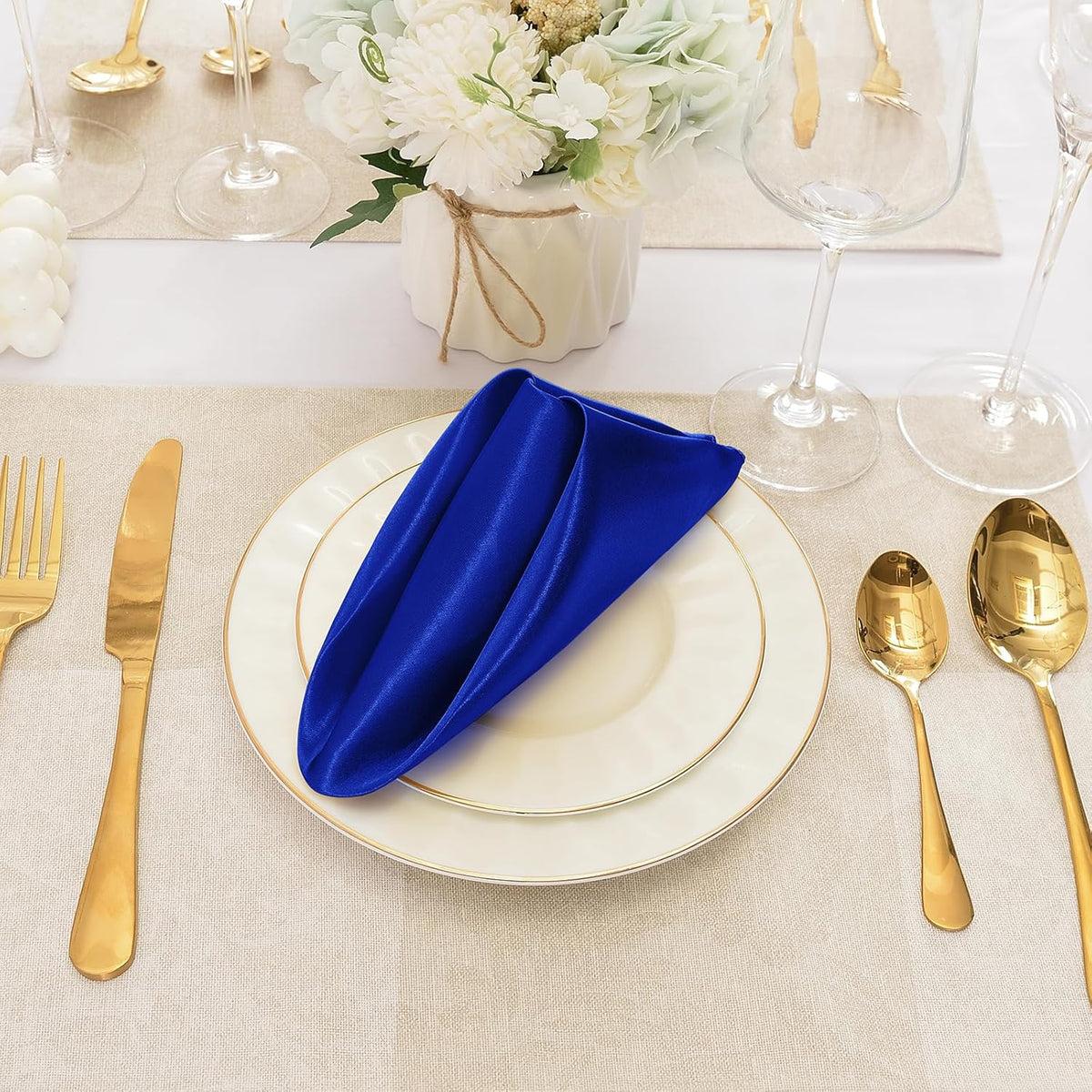 50 Pieces Royal Blue Satin Napkins, 17" x 17" Square Table Napkins, Silky Soft Smooth Washable
