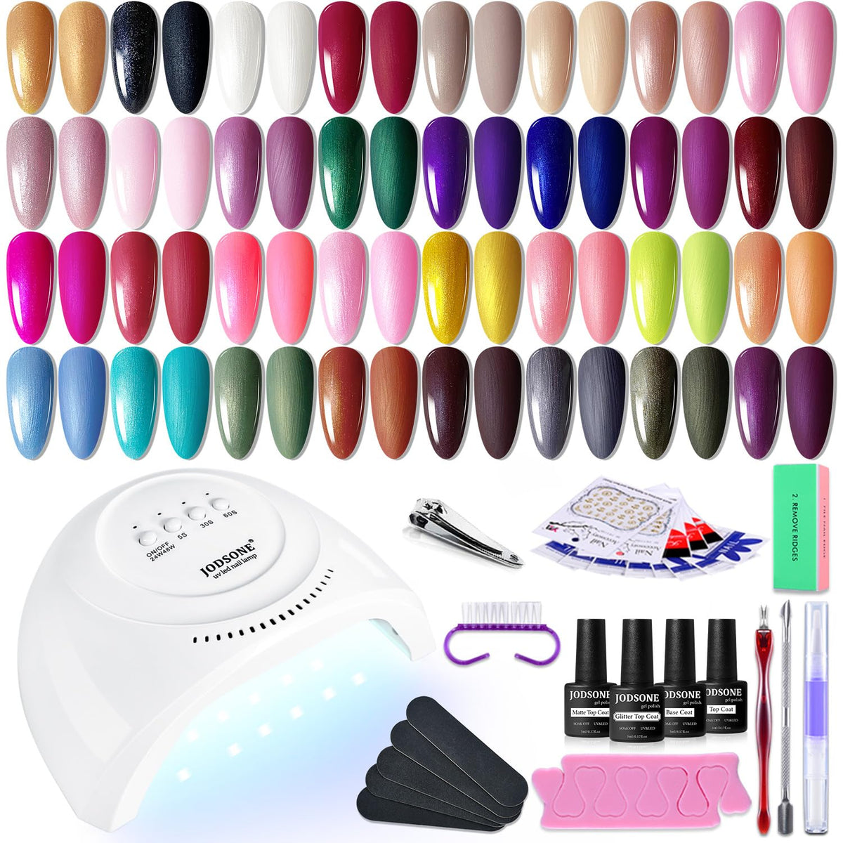 JODSONE Gel Nail Polish Starter Set Ribbon Glitter Summer Light Winter Dark Glossy 36-Piece