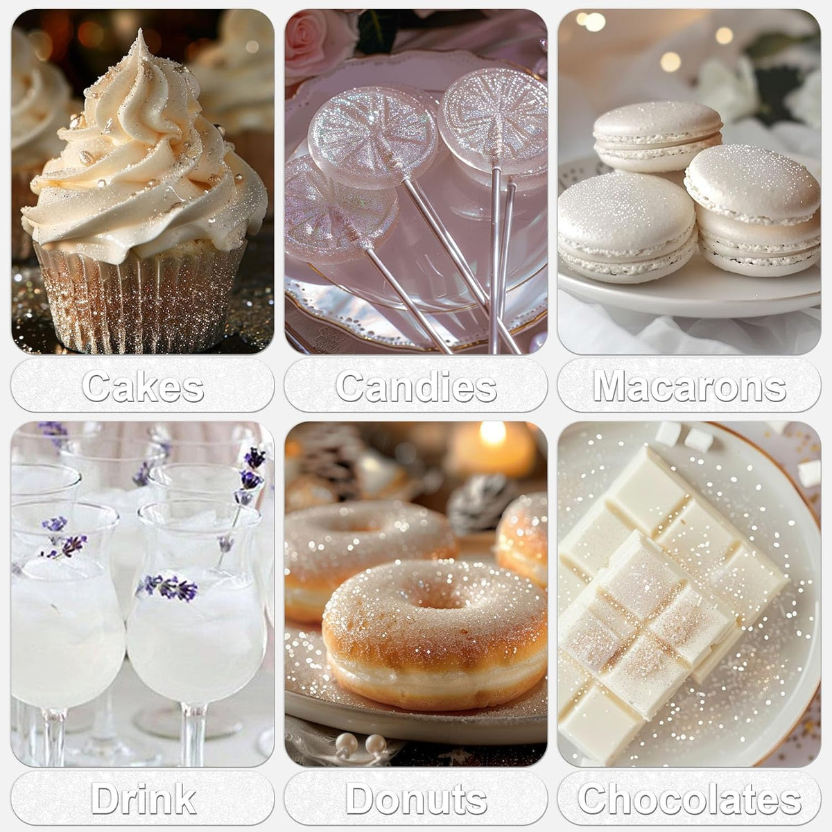 White Edible Glitter - 5g Food Grade Cake Decorating Shimmering Glitter, Edible Sprinkle Luster