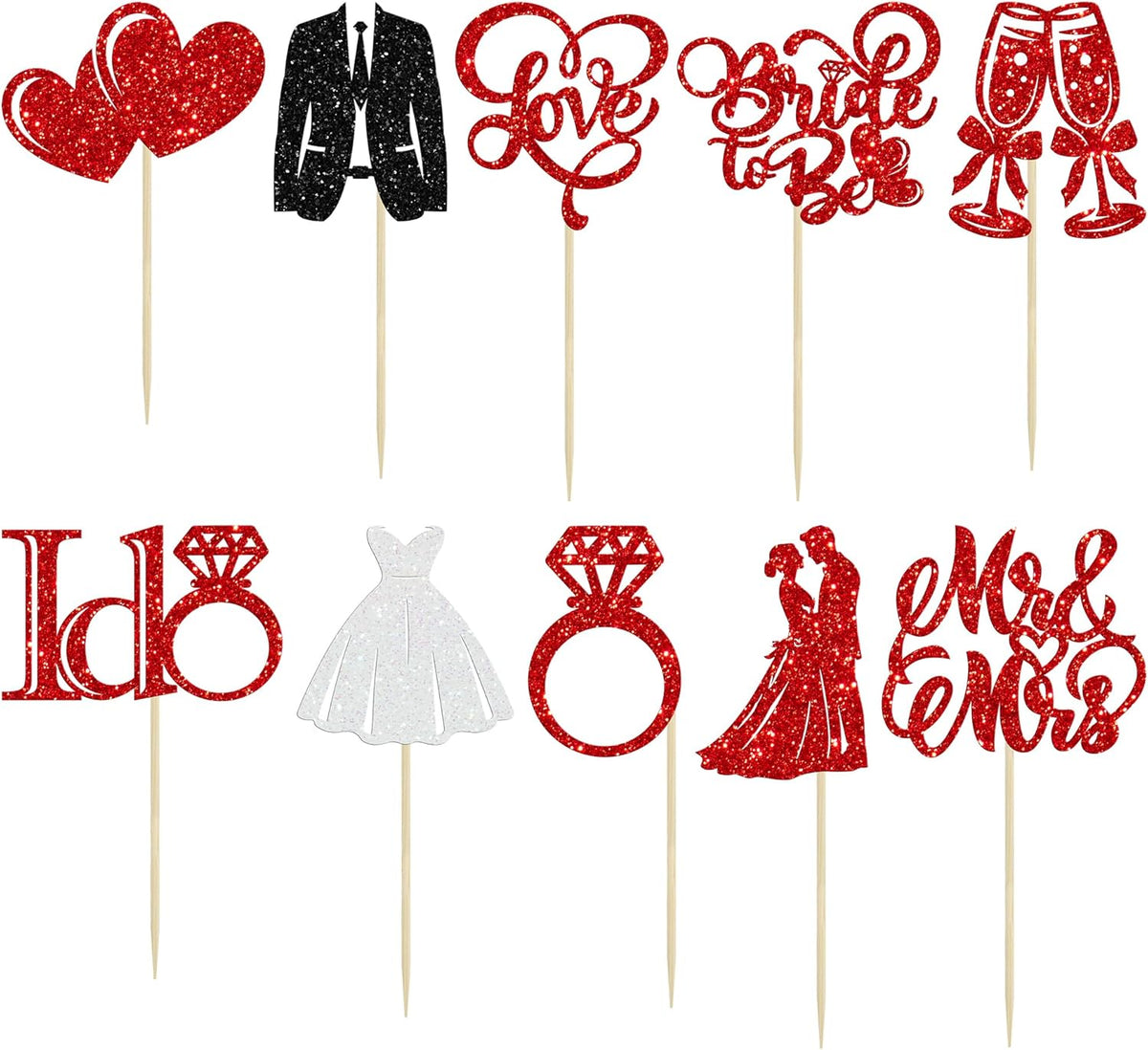 Gyufise 30Pcs Bride to Be Cupcake Toppers Glitter Diamond Ring I Do Love Cupcake Picks Miss to Mrs