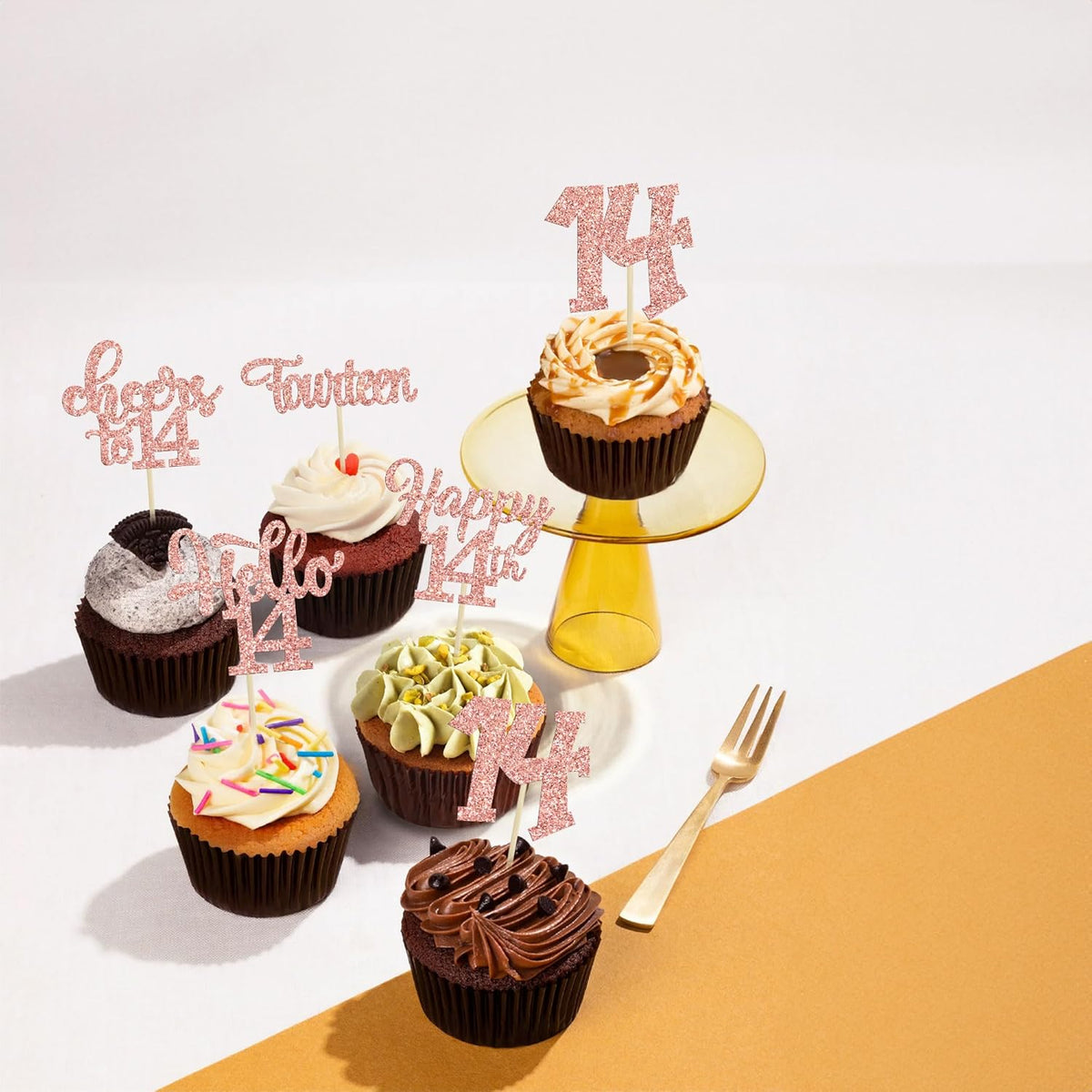 30Pcs 14th Birthday Cupcake Toppers Hello 14 Cupcake Picks Fourteen Cheers to 14 Years Old Cake