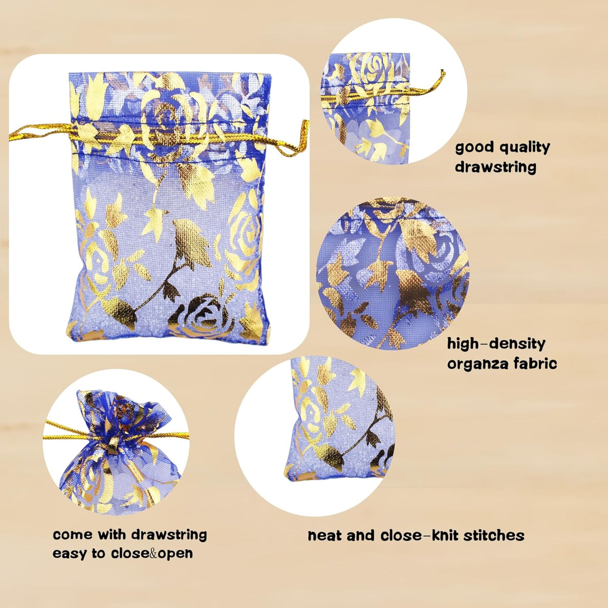 QIANHAILIZZ 100 Pack 2.8 x 3.5 Inch Flower Heart Organza Jewelry Gift Pouch Candy Pouch Drawstring
