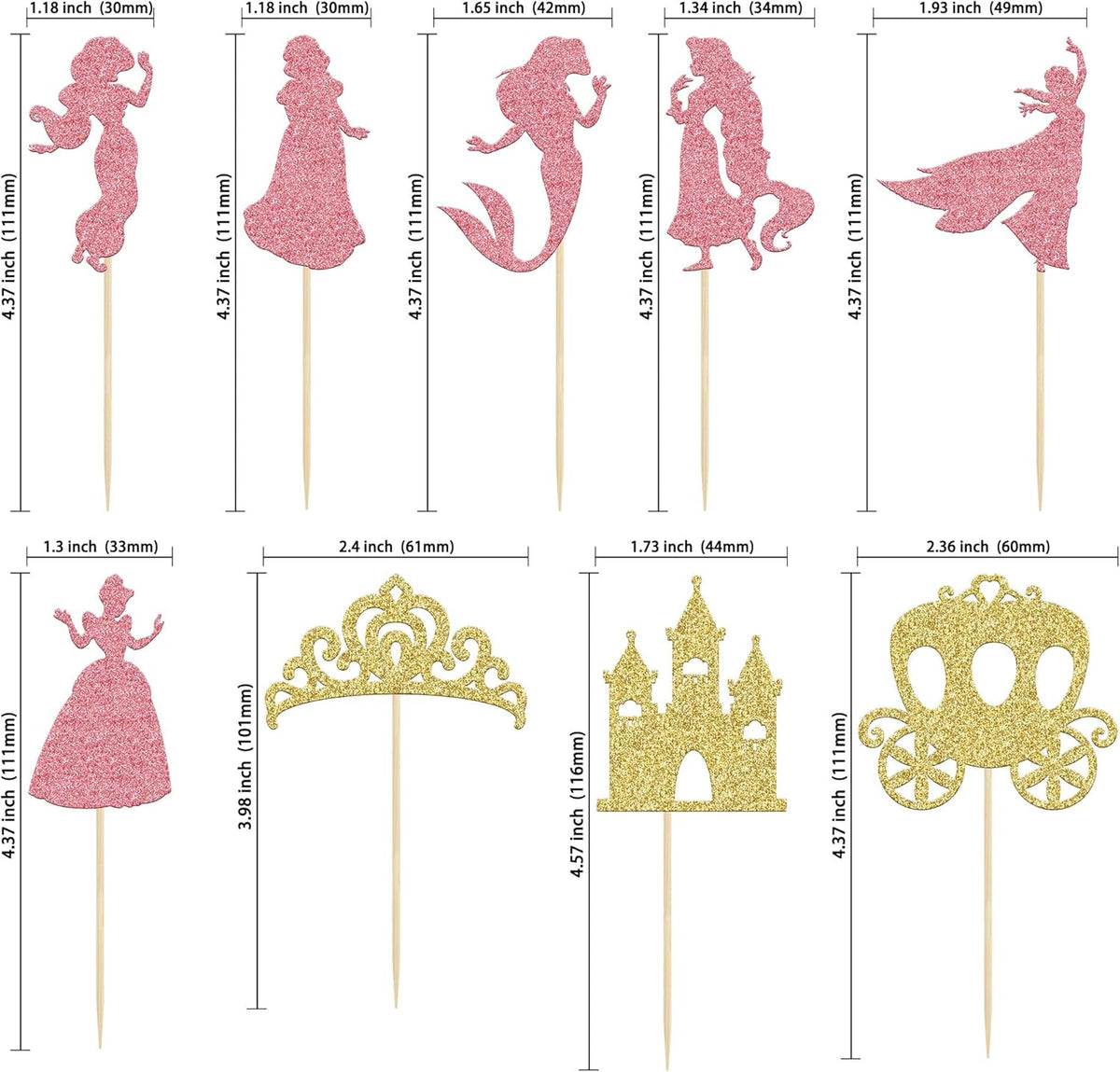 Gyufise 36Pcs Princess Cupcake Toppers Crown Castle Girl Cake Toppers Decorations Birthday Fruits