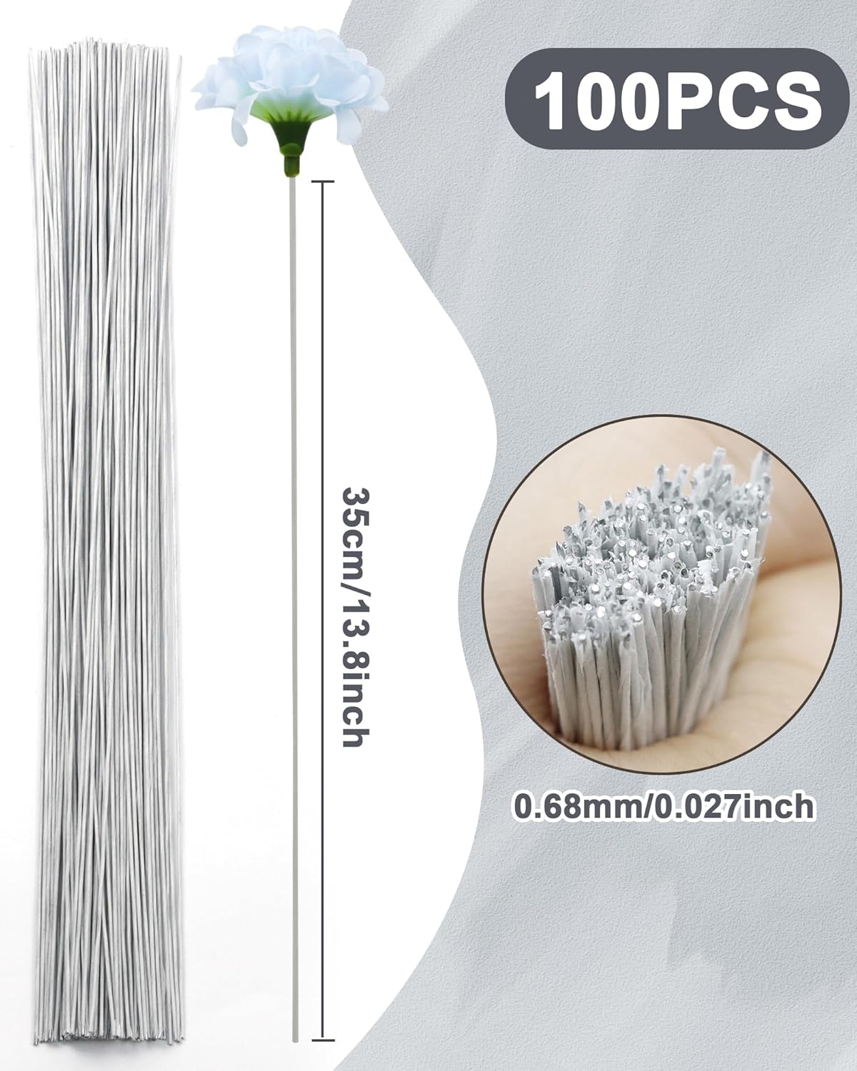 100 PCS FIVEIZERO 26 Gauge White Floral Wire Stems for Artificial Flower Making,Florist Wire,Flower