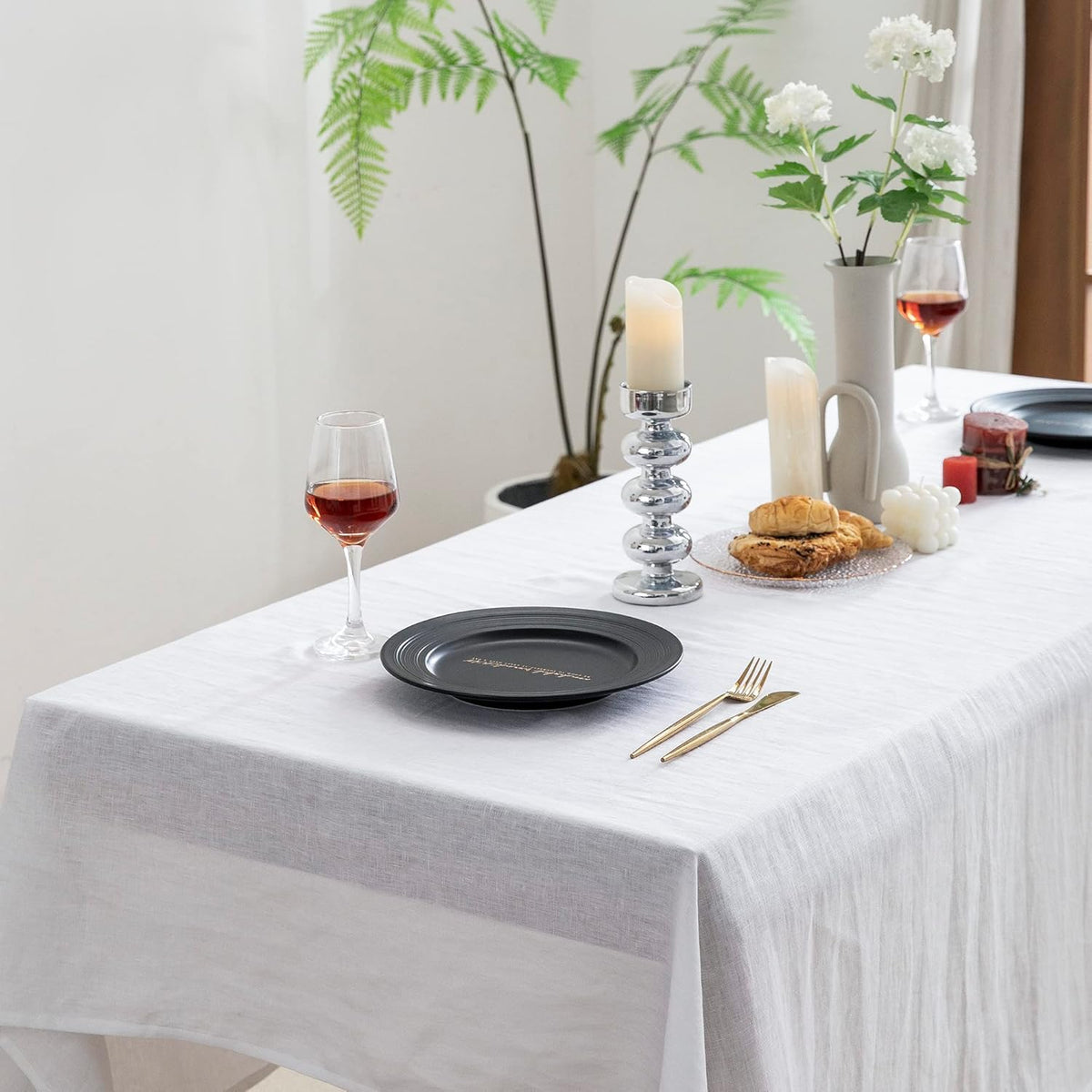 EVERLY 100% Pure Linen Rectangle Tablecloths 60x144Inches for Dining, Buffet Parties