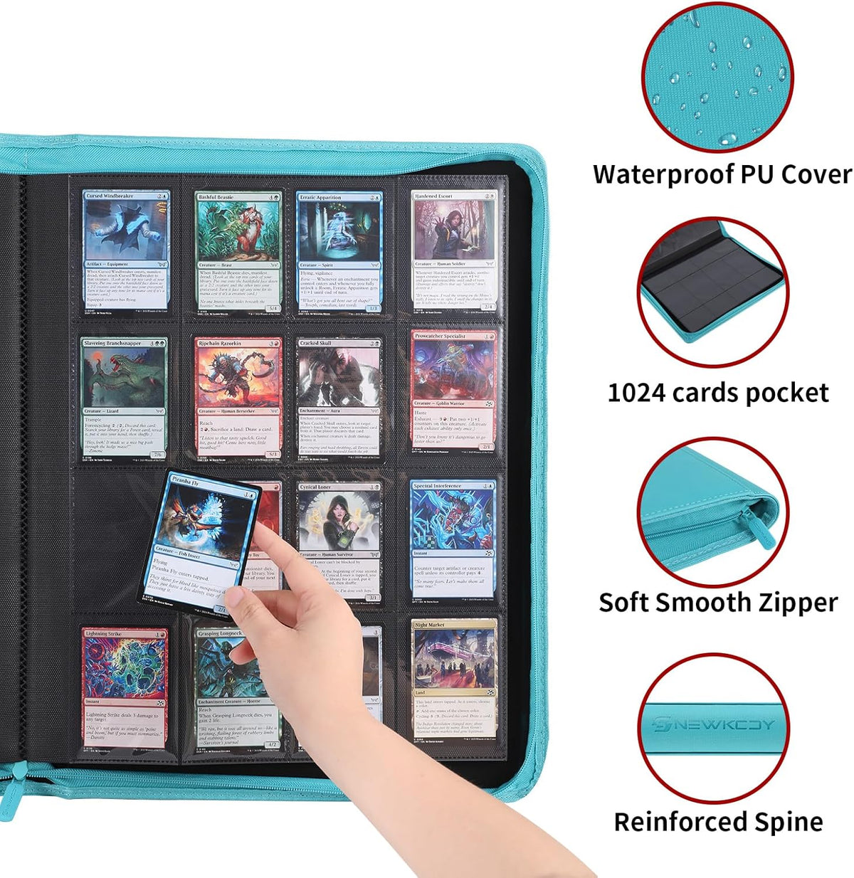 Snekdy premium 1024-pocket trading card binder, 16-pocket cards album, waterproof PU-leather Cover
