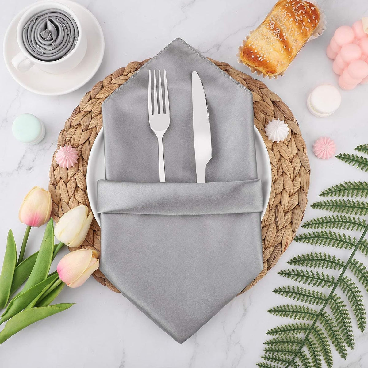 Aneco 12 Pieces Satin Napkin Square 20 x 20 Inches Dinner Napkins Weddings Party Napkin Soft Table