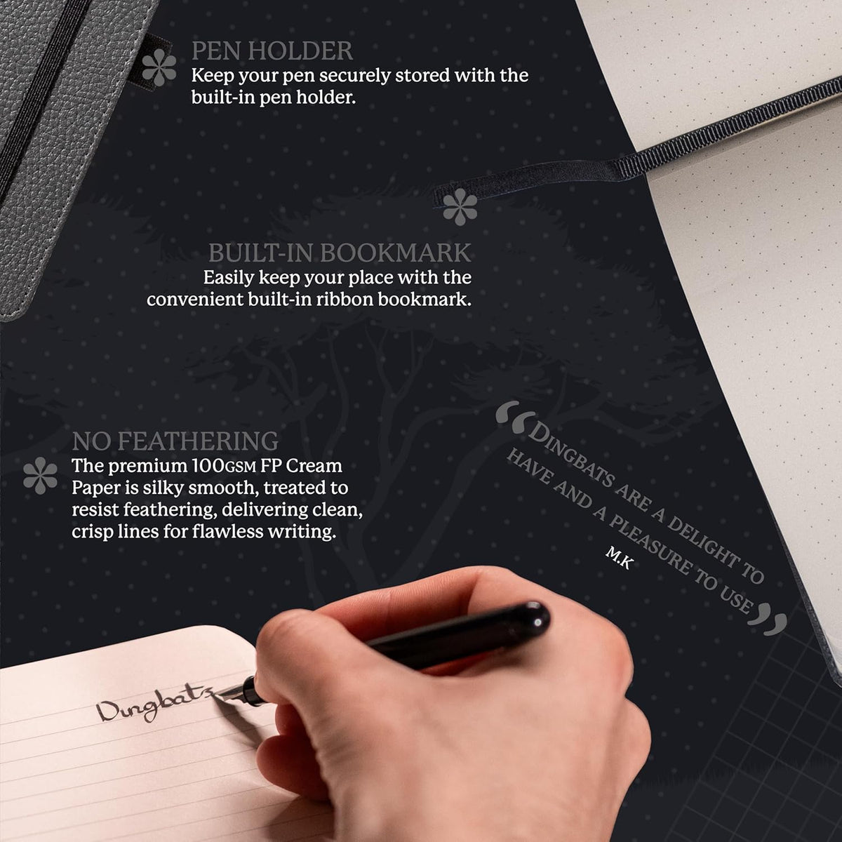 Dingbats* Wildlife Grid Writing Journal Notebook A5 - Vegan Leather Hardcover - Ideal for Work