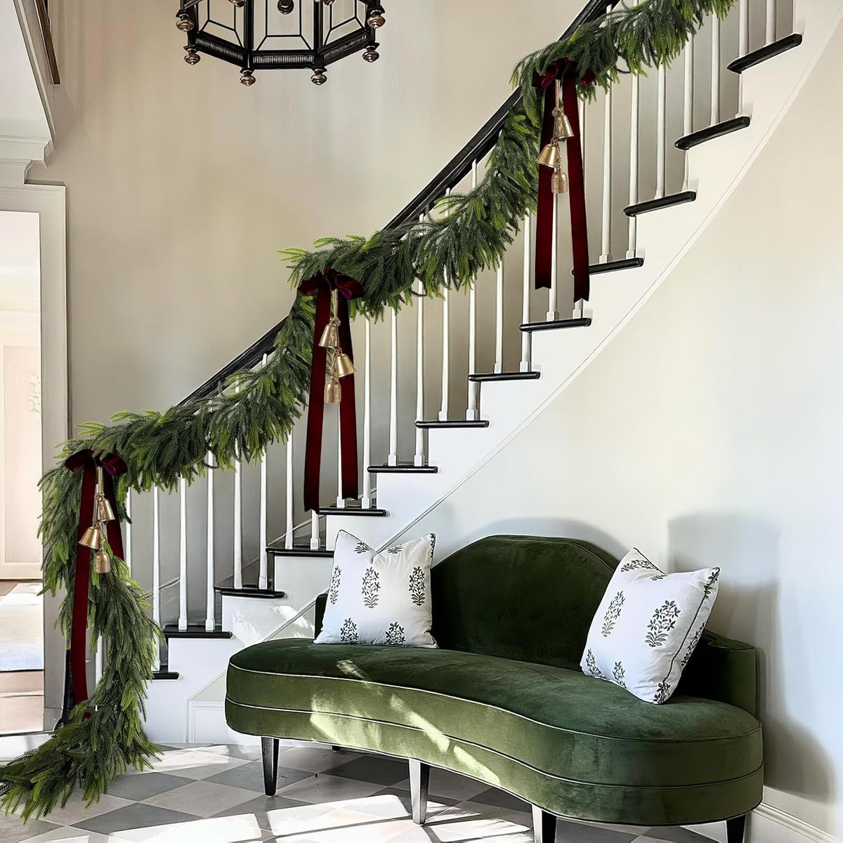 N&T NIETING 2 PCS Christmas Garland Norfolk Pine Garland Real Touch Faux Christmas Greenery Xmas
