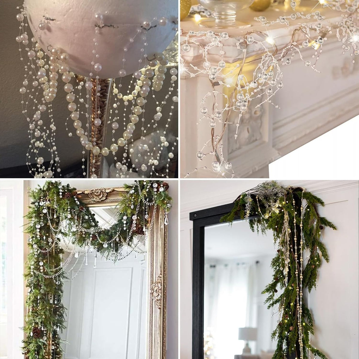 98FT Pearl Beads String Garland, 8mm 3mm White Faux Pearl Beads Roll Strand Bulk for Wedding Party