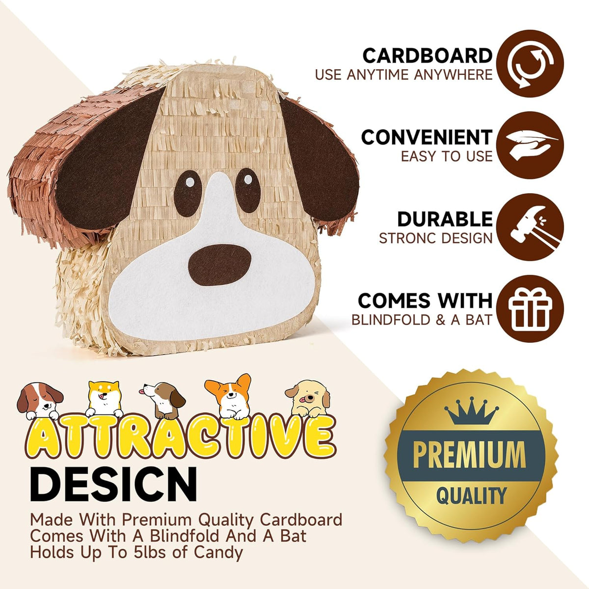 Dog Pinatas Bundle with a Blindfold and a Bat(16.5 x 12.6 x 4 Inches), Perfect for kid's Birthday